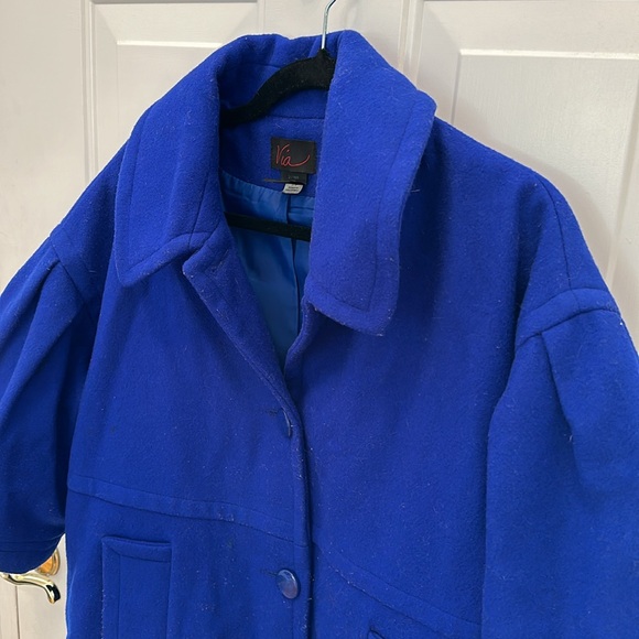 Via Royal Blue Crop 3/4 Sleeve Wool Coat Jacket Victoria’s Secret - Picture 2 of 9